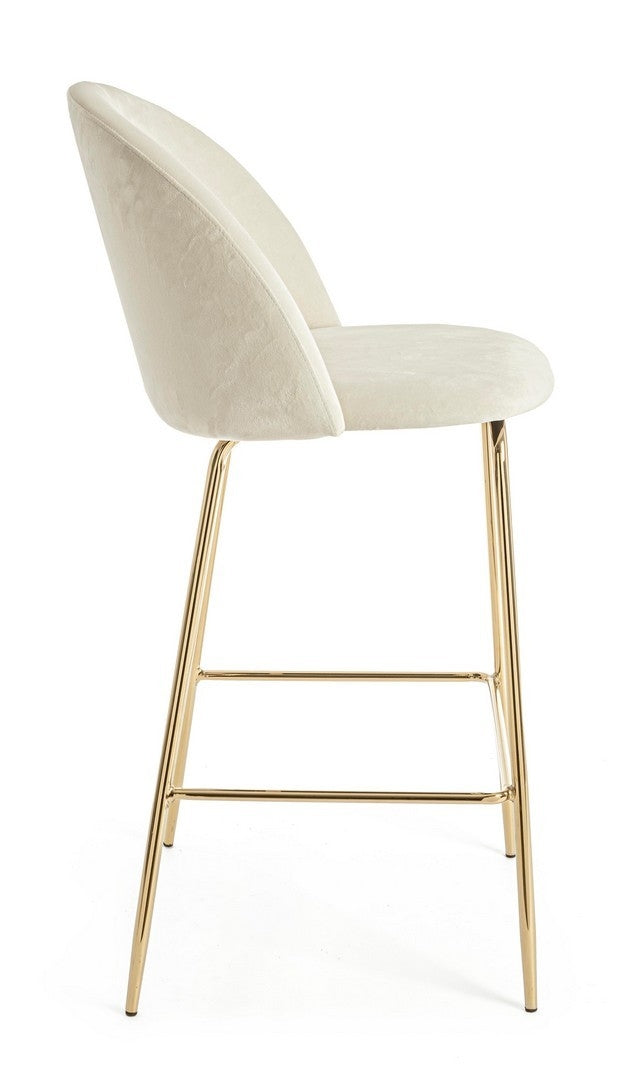 Set 2 scaune de bar tapitate cu stofa si picioare metalice Carry Velvet Alb / Auriu, l51xA55xH105 cm (4)