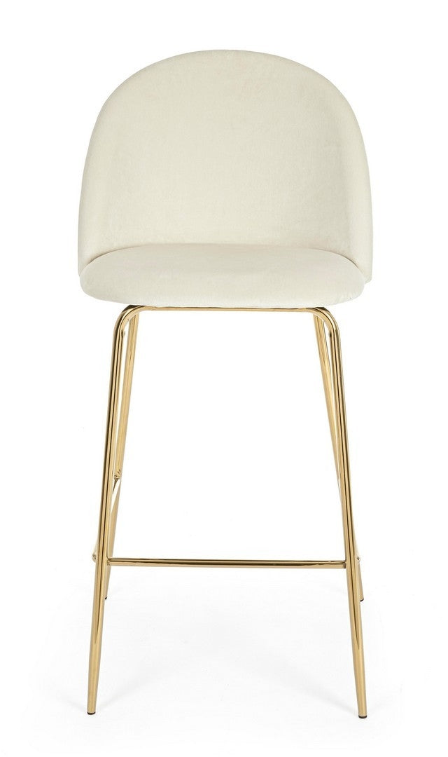Set 2 scaune de bar tapitate cu stofa si picioare metalice Carry Velvet Alb / Auriu, l51xA55xH105 cm (2)