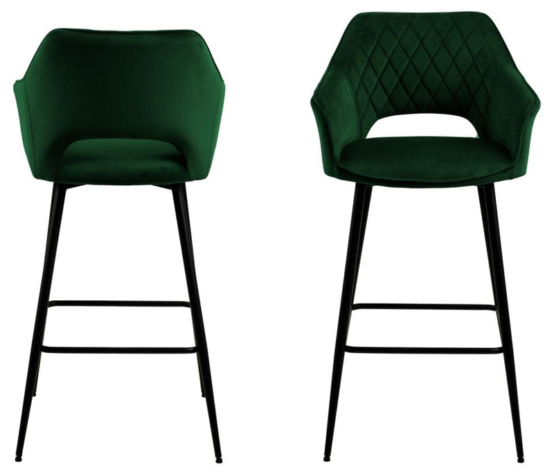 Set 2 scaune de bar tapitate cu stofa si picioare metalice, Felina Velvet Verde / Negru, l54,5xA53,5xH104,5 cm (1)