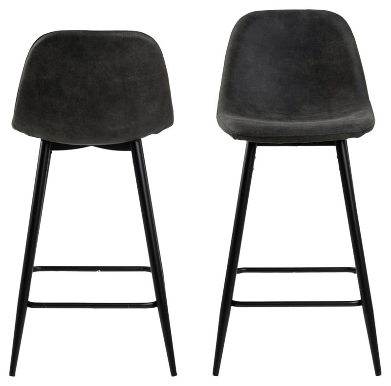 Set 2 scaune de bar tapitate cu stofa si picioare metalice, Wilma Antracit / Negru, l43,5xA48,5xH91 cm (1)