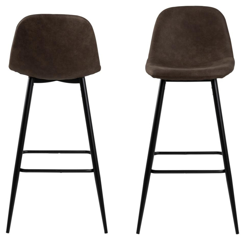 Set 2 scaune de bar tapitate cu stofa si picioare metalice, Wilma Maro / Negru, l46,6xA51xH101 cm (1)