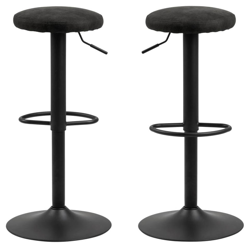 Set 2 scaune de bar tapitate cu stofa si picior metalic Finch Antracit / Negru, Ø40xH80 cm (3)