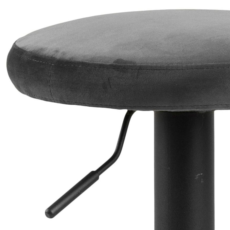 Set 2 scaune de bar tapitate cu stofa si picior metalic Finch Velvet Gri Inchis / Negru, Ø40xH80 cm (3)