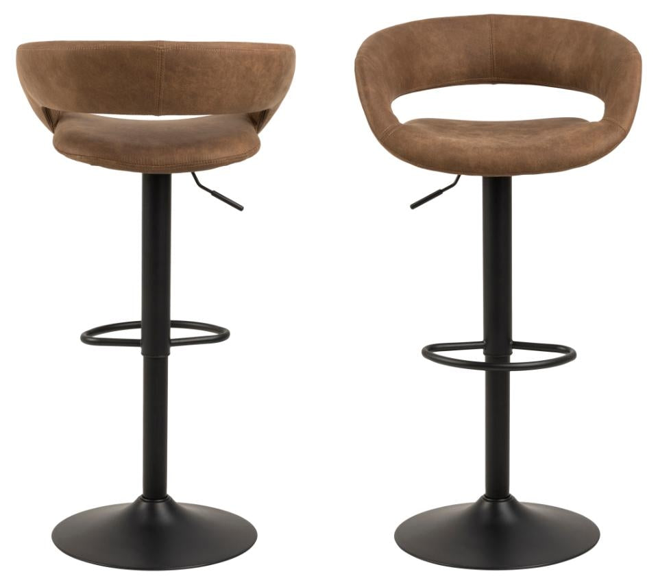 Set 2 scaune de bar rotative tapitate cu stofa si picior metalic, Grace Maro deschis / Negru, l54,5xA48,5xH104 cm (1)
