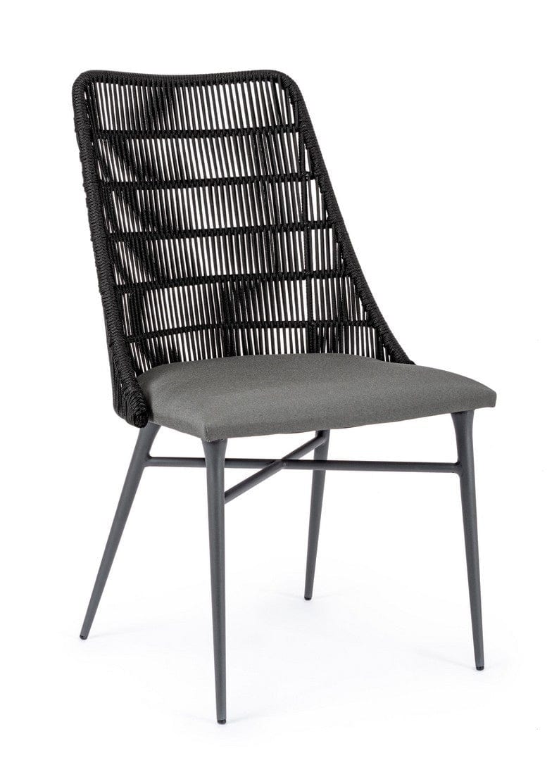 Set 2 scaune de terasa din metal, sezut tapitat cu stofa, Tablita Gri / Negru, l54xA57xH90 cm (4)
