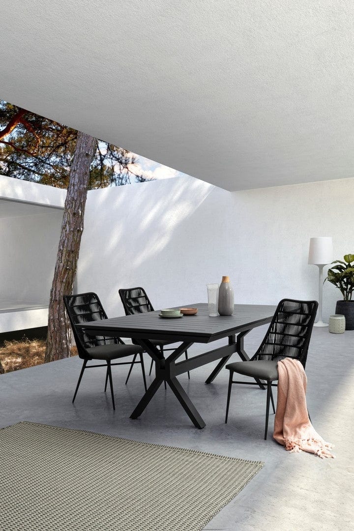 Set 2 scaune de terasa din metal, sezut tapitat cu stofa, Tablita Gri / Negru, l54xA57xH90 cm (2)
