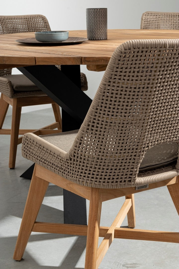 Set 2 scaune de terasa din metal si lemn de tec, Hesperia Grej / Natural, l50xA68xH86 cm (4)