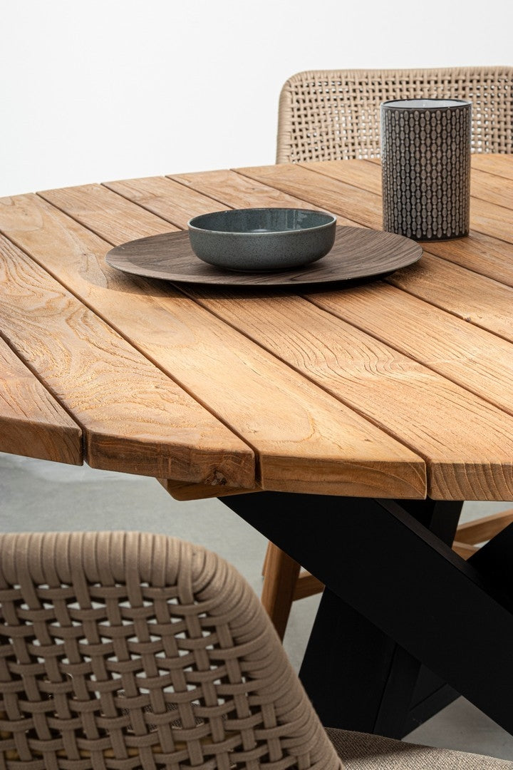 Set 2 scaune de terasa din metal si lemn de tec, Hesperia Grej / Natural, l50xA68xH86 cm (5)