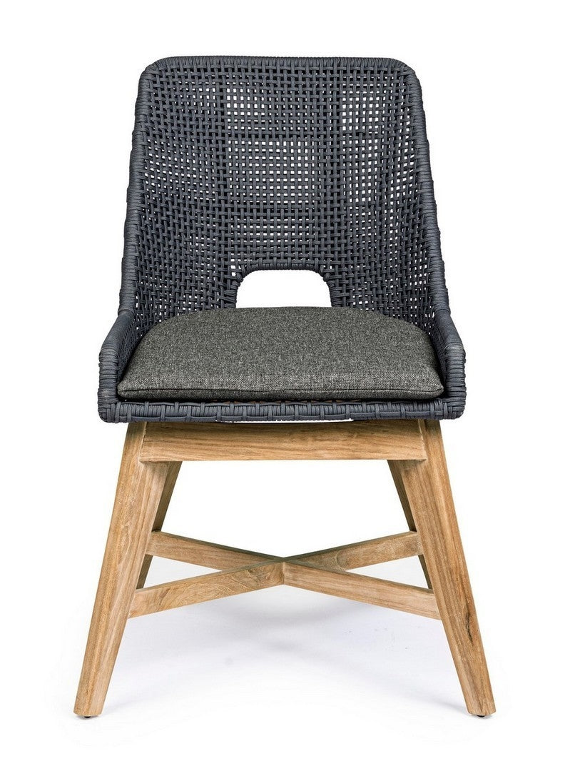 Set 2 scaune de terasa din metal si lemn de tec, Hesperia Gri / Natural, l50xA68xH86 cm (7)