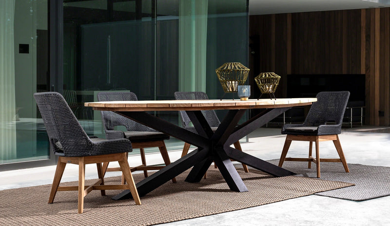 Set 2 scaune de terasa din metal si lemn de tec, Hesperia Gri / Natural, l50xA68xH86 cm (2)