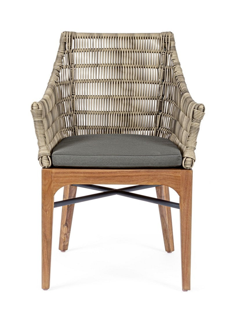 Set 2 scaune de terasa din metal si lemn de tec, Keilani Gri / Natural, l60xA58,5xH85 cm (6)