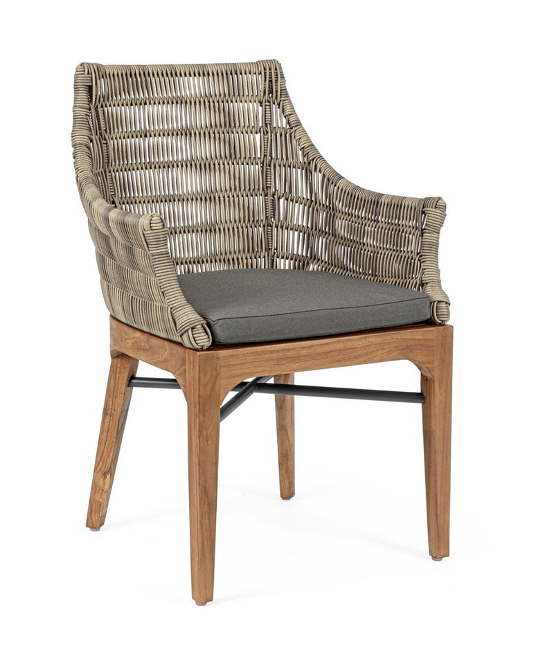 Set 2 scaune de terasa din metal si lemn de tec, Keilani Gri / Natural, l60xA58,5xH85 cm (4)
