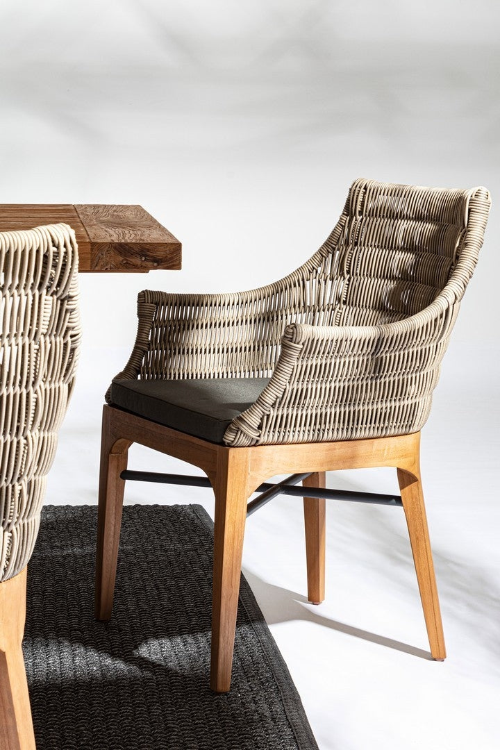 Set 2 scaune de terasa din metal si lemn de tec, Keilani Gri / Natural, l60xA58,5xH85 cm (1)