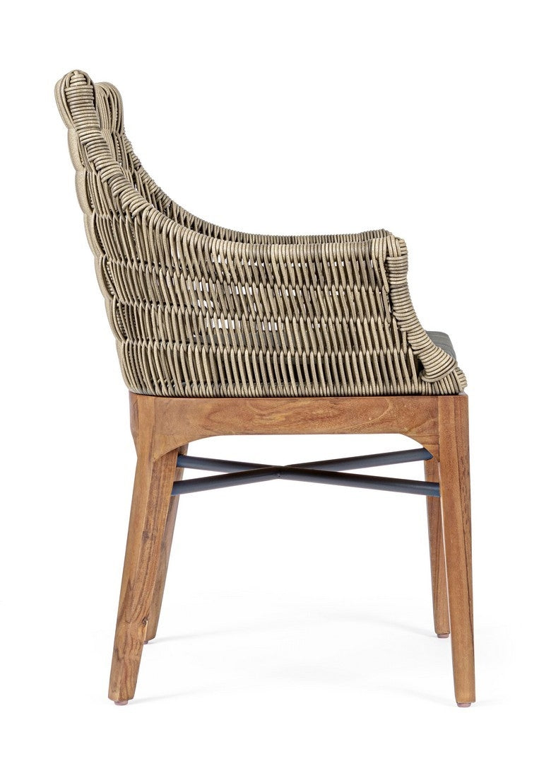 Set 2 scaune de terasa din metal si lemn de tec, Keilani Gri / Natural, l60xA58,5xH85 cm (8)