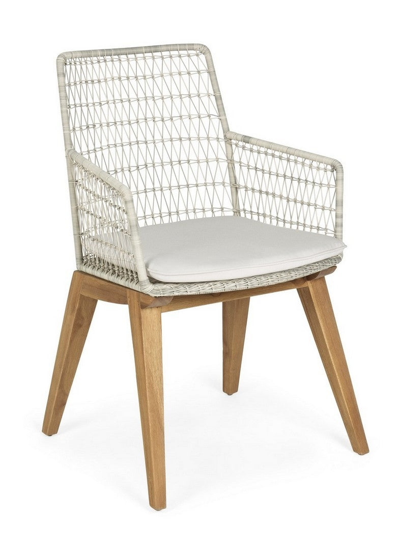 Set 2 scaune de terasa din metal si lemn de tec, Mauren Alb / Natural, l56xA59xH85,5 cm (5)