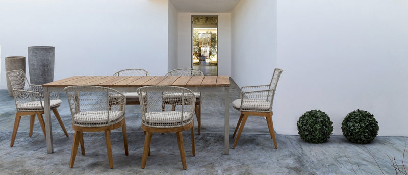 Set 2 scaune de terasa din metal si lemn de tec, Mauren Alb / Natural, l56xA59xH85,5 cm (4)