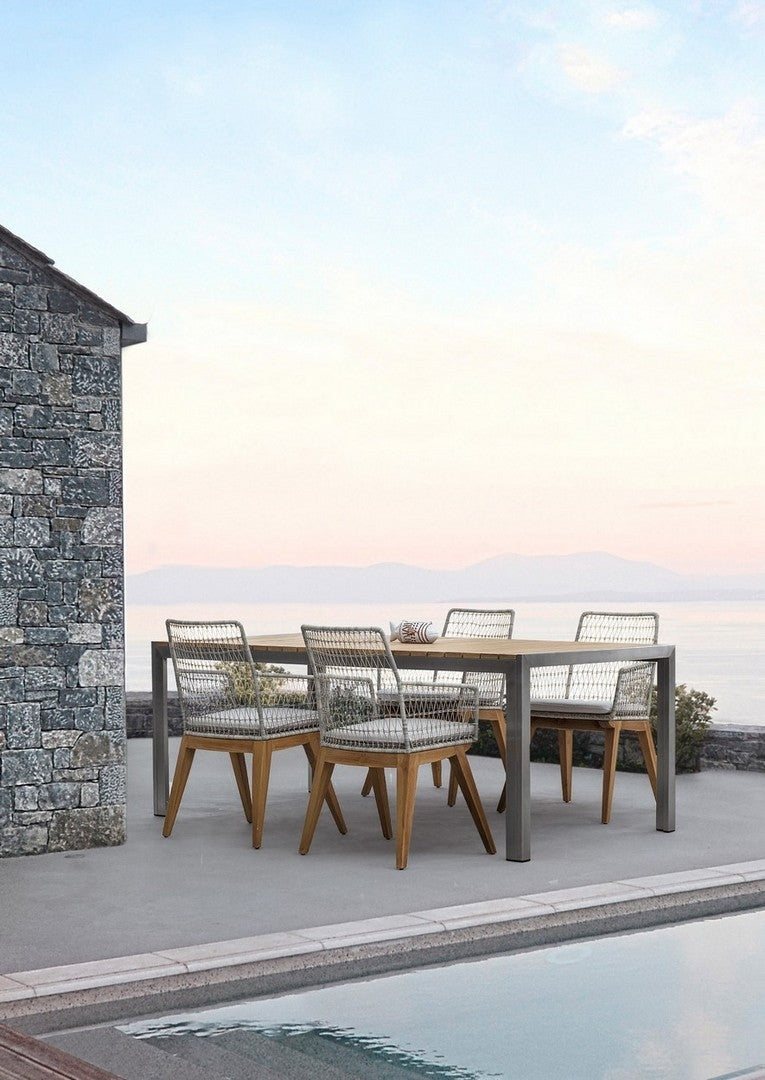 Set 2 scaune de terasa din metal si lemn de tec, Mauren Alb / Natural, l56xA59xH85,5 cm (2)