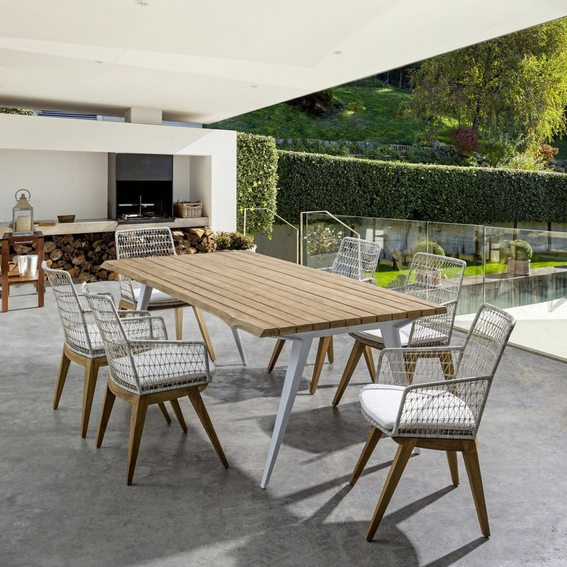 Set 2 scaune de terasa din metal si lemn de tec, Mauren Alb / Natural, l56xA59xH85,5 cm (1)