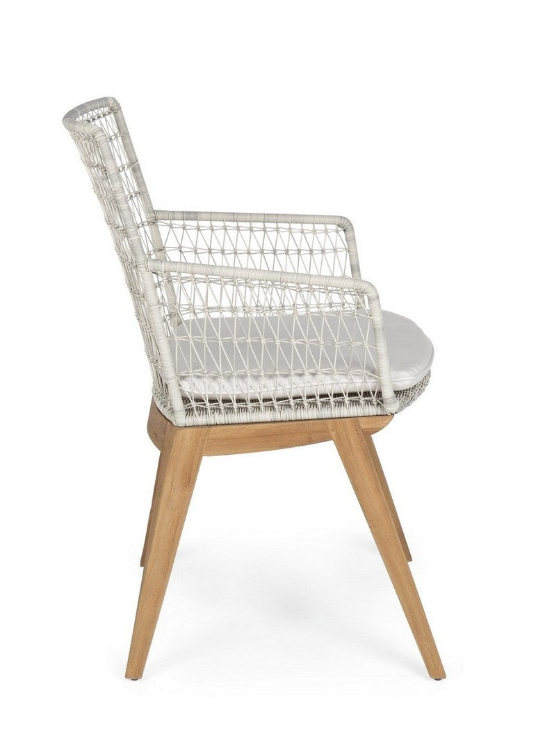 Set 2 scaune de terasa din metal si lemn de tec, Mauren Alb / Natural, l56xA59xH85,5 cm (7)
