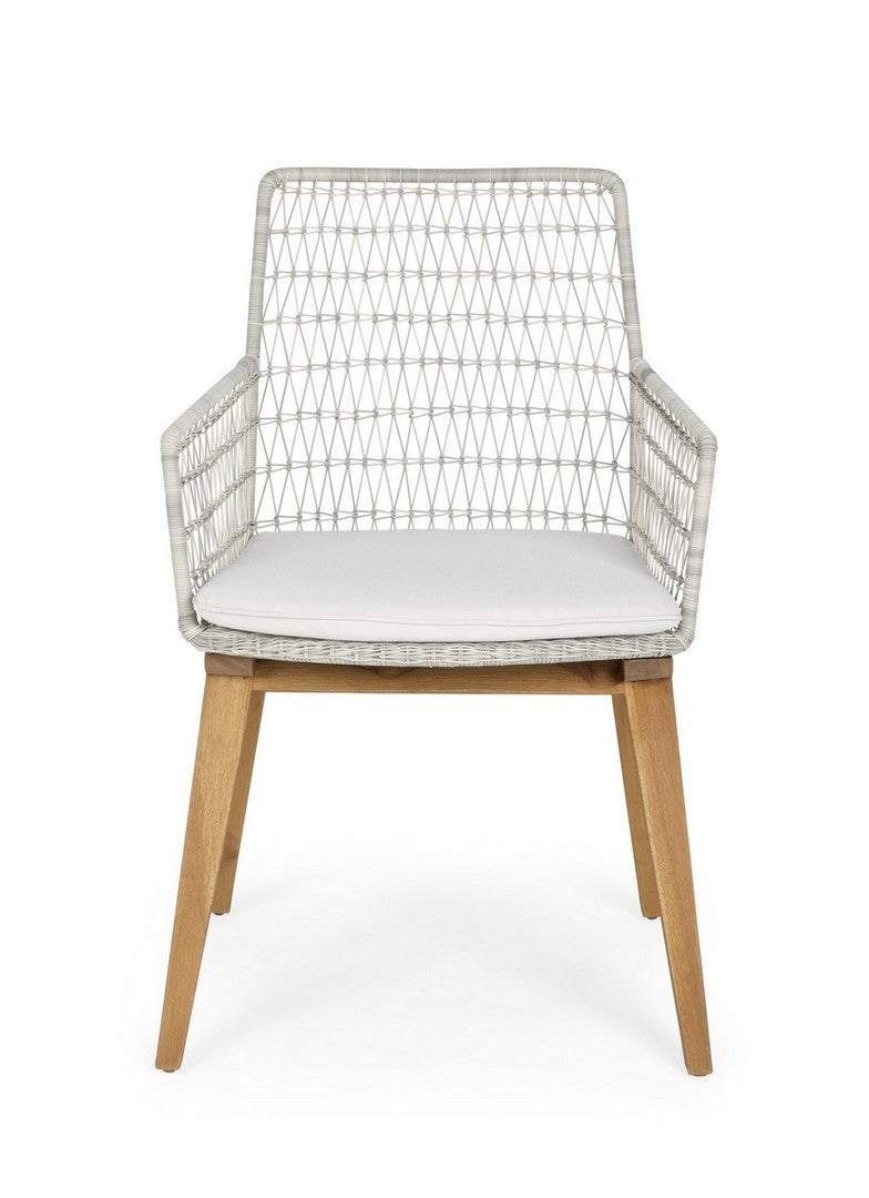 Set 2 scaune de terasa din metal si lemn de tec, Mauren Alb / Natural, l56xA59xH85,5 cm (6)