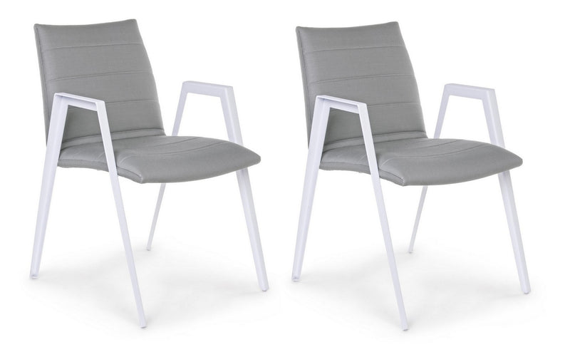 Set 2 scaune de terasa din metal, tapitate cu stofa, Axor Gri / Alb, l57xA65xH84 cm