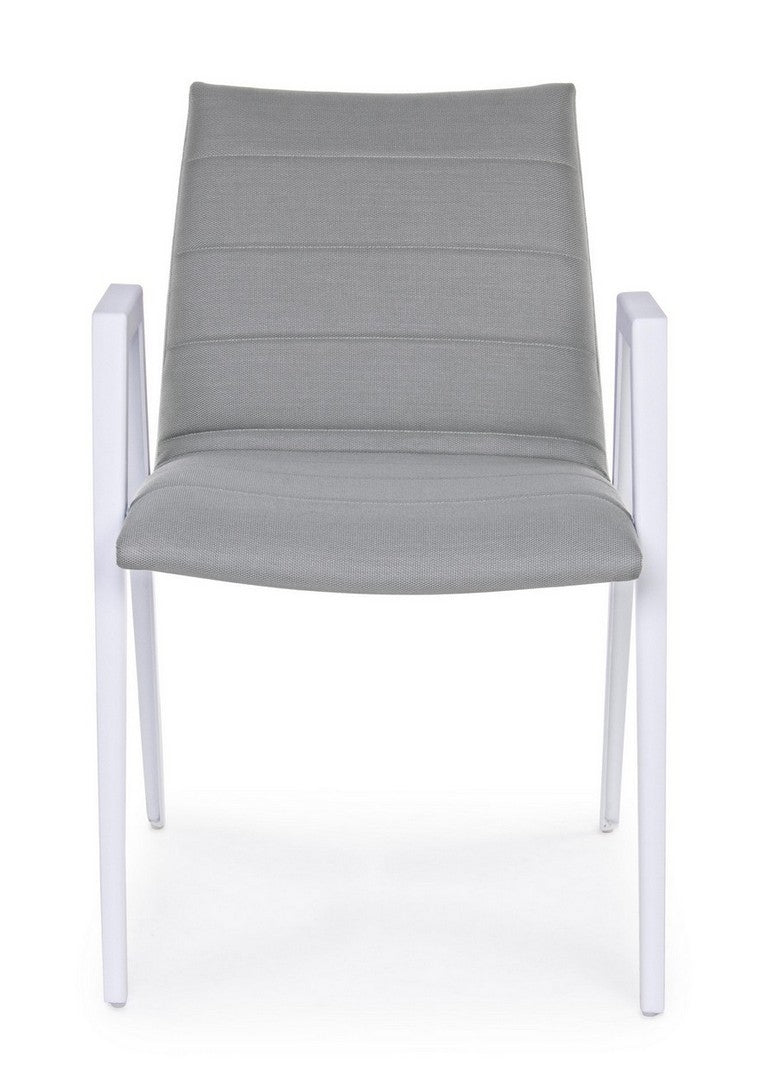 Set 2 scaune de terasa din metal, tapitate cu stofa, Axor Gri / Alb, l57xA65xH84 cm (5)