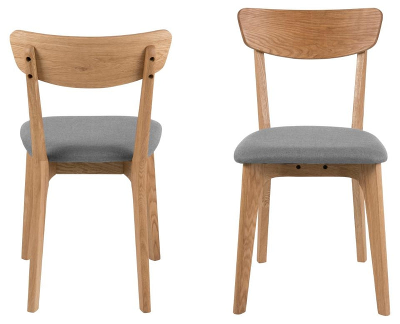 Set 2 scaune din lemn cu sezut tapitat cu stofa, Taxi Gri deschis / Stejar, l45xA49xH84 cm (2)
