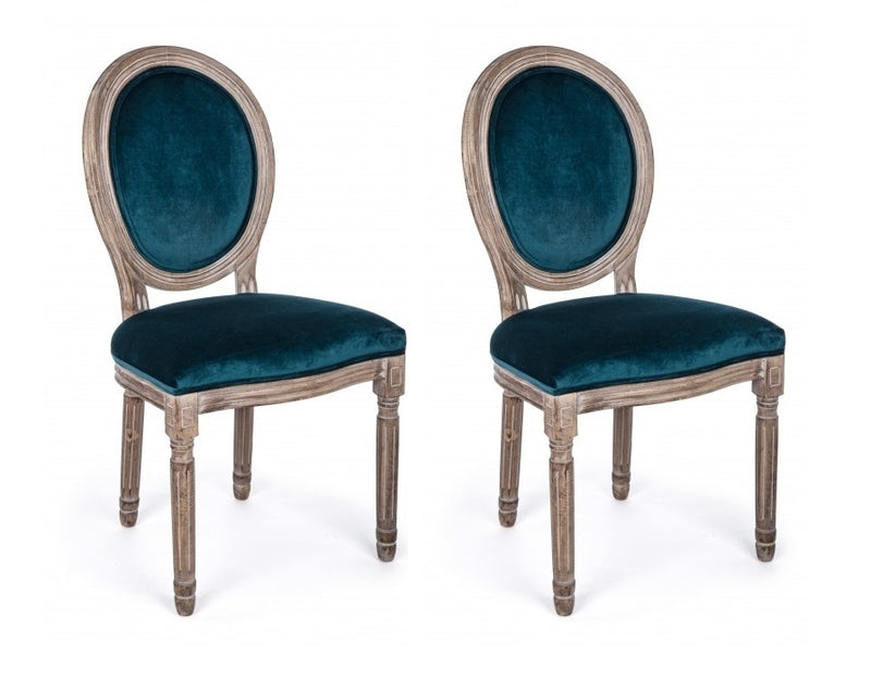 Set 2 scaune din lemn de mestecan, tapitate cu stofa Mathilde Velvet Petrol, l48xA46xH96 cm