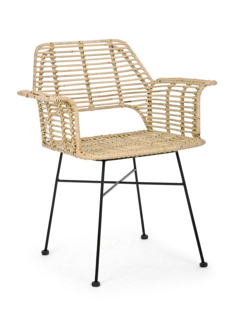 Set 2 scaune din ratan, cu picioare metalice Tunas Natural / Negru, l66xA58,5xH83 cm (2)