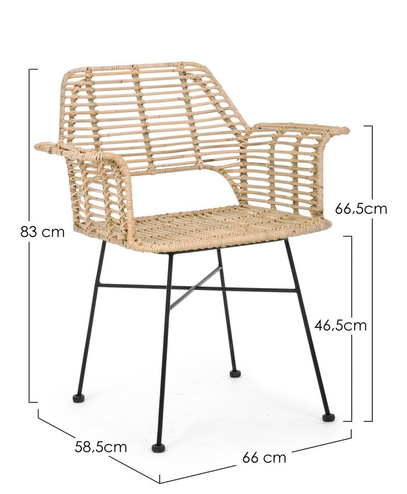 Set 2 scaune din ratan, cu picioare metalice Tunas Natural / Negru, l66xA58,5xH83 cm (7)