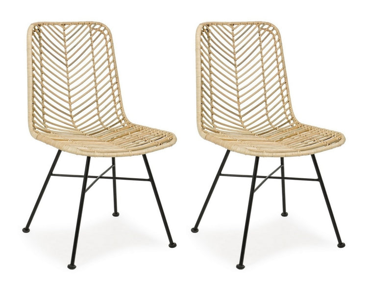 Set 2 scaune din ratan natural, cu picioare metalice Lorena Natural, l50xA64xH89 cm
