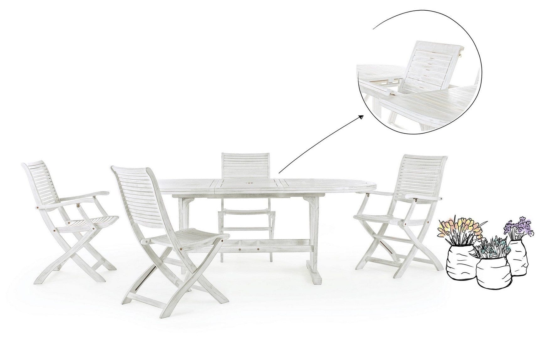 Set 2 scaune pliabile de gradina / terasa din lemn de salcam Octavia Alb Antichizat, l55xA66xH94 cm (4)