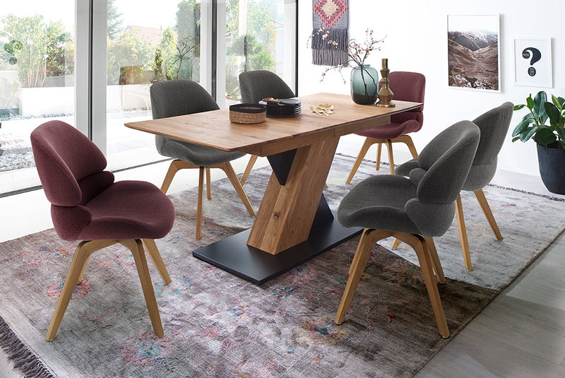 Set 2 scaune rotative tapitate cu stofa si picioare din lemn, Henderson Antracit / Stejar, l52xA65xH85 cm (1)