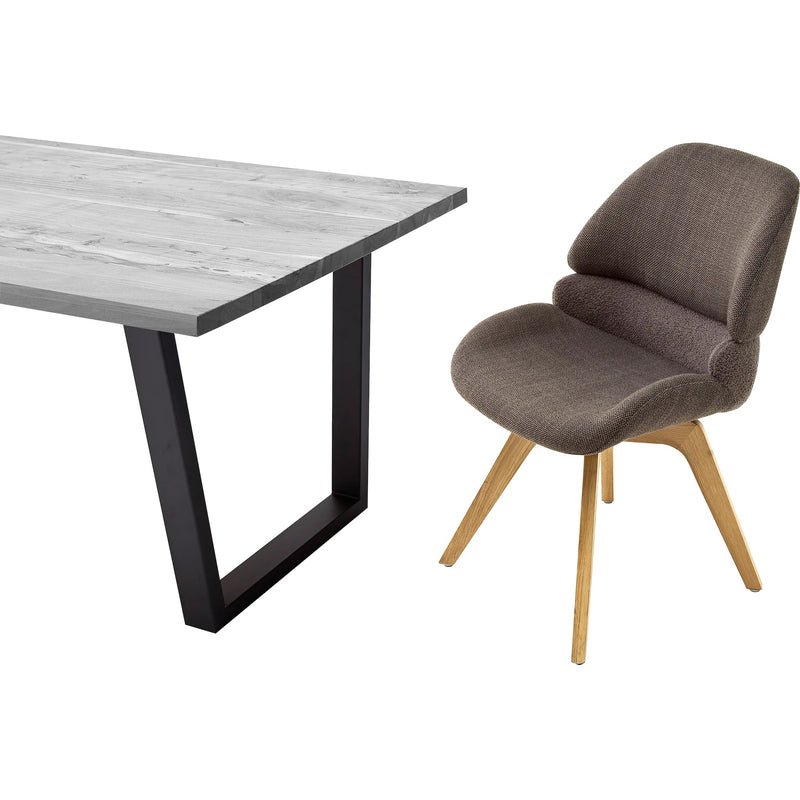 Set 2 scaune rotative tapitate cu stofa si picioare din lemn, Henderson Capuccino / Stejar, l52xA65xH85 cm (1)
