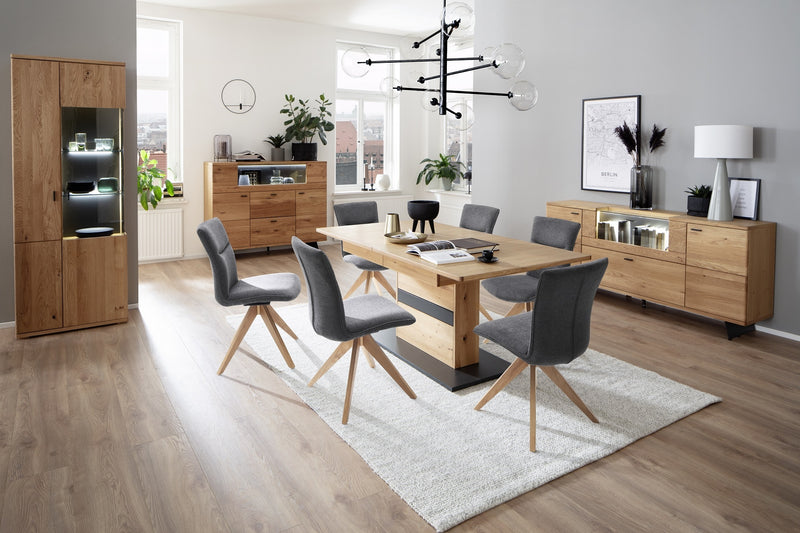 Set 2 scaune rotative tapitate cu stofa si picioare din lemn, Odense Gri / Stejar, l50xA66x93 cm (3)