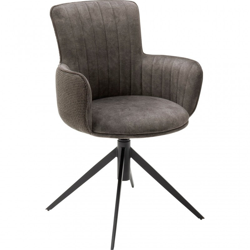 Set 2 scaune rotative tapitate cu stofa si picioare metalice, Denia Capuccino / Negru, l60xA64x87 cm (1)