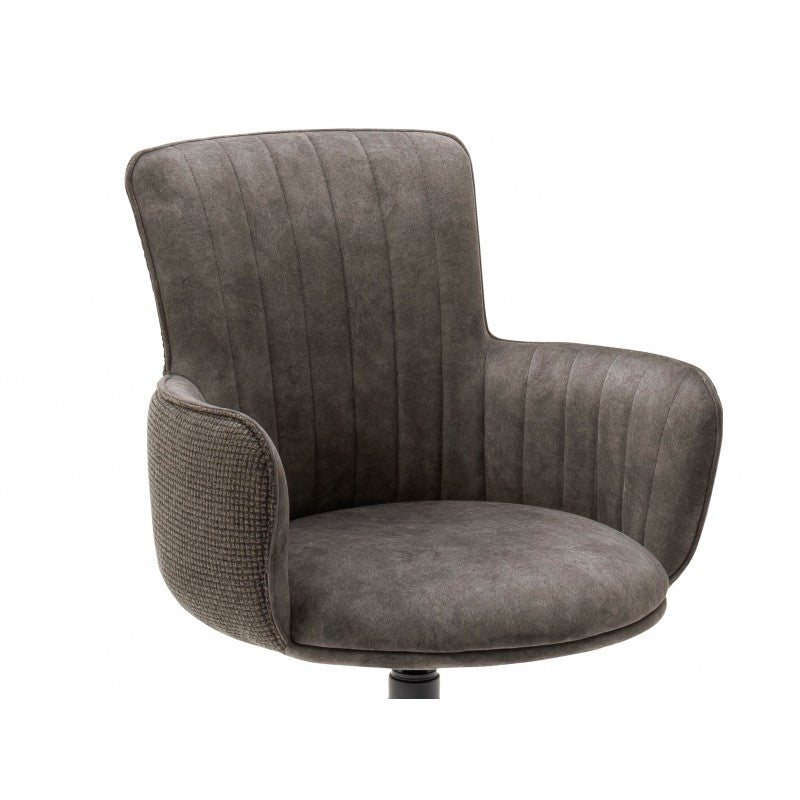 Set 2 scaune rotative tapitate cu stofa si picioare metalice, Denia Capuccino / Negru, l60xA64x87 cm (2)