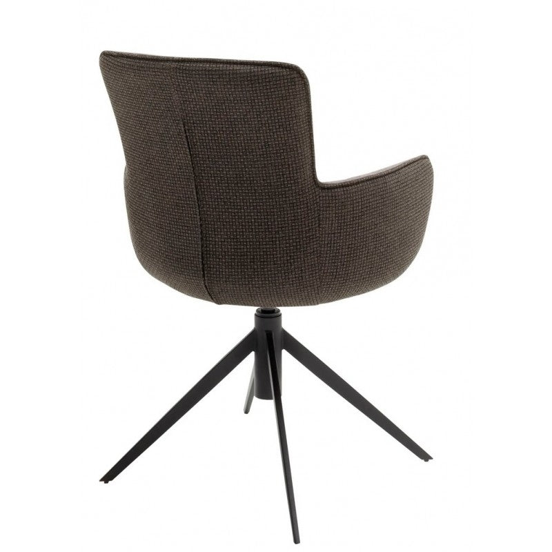 Set 2 scaune rotative tapitate cu stofa si picioare metalice, Denia Capuccino / Negru, l60xA64x87 cm (3)