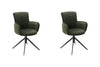 Set 2 scaune rotative tapitate cu stofa si picioare metalice, Denia Verde Olive / Negru, l60xA64x87 cm