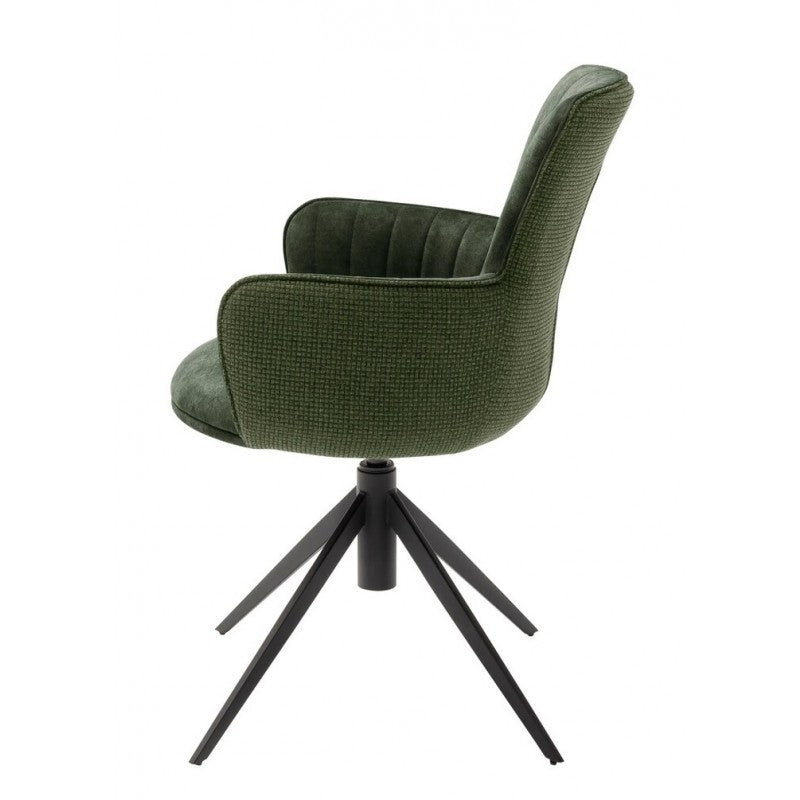Set 2 scaune rotative tapitate cu stofa si picioare metalice, Denia Verde Olive / Negru, l60xA64x87 cm (2)