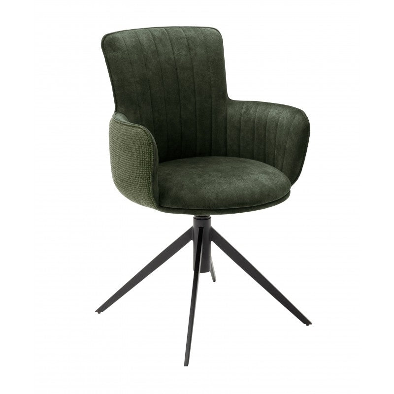 Set 2 scaune rotative tapitate cu stofa si picioare metalice, Denia Verde Olive / Negru, l60xA64x87 cm (1)