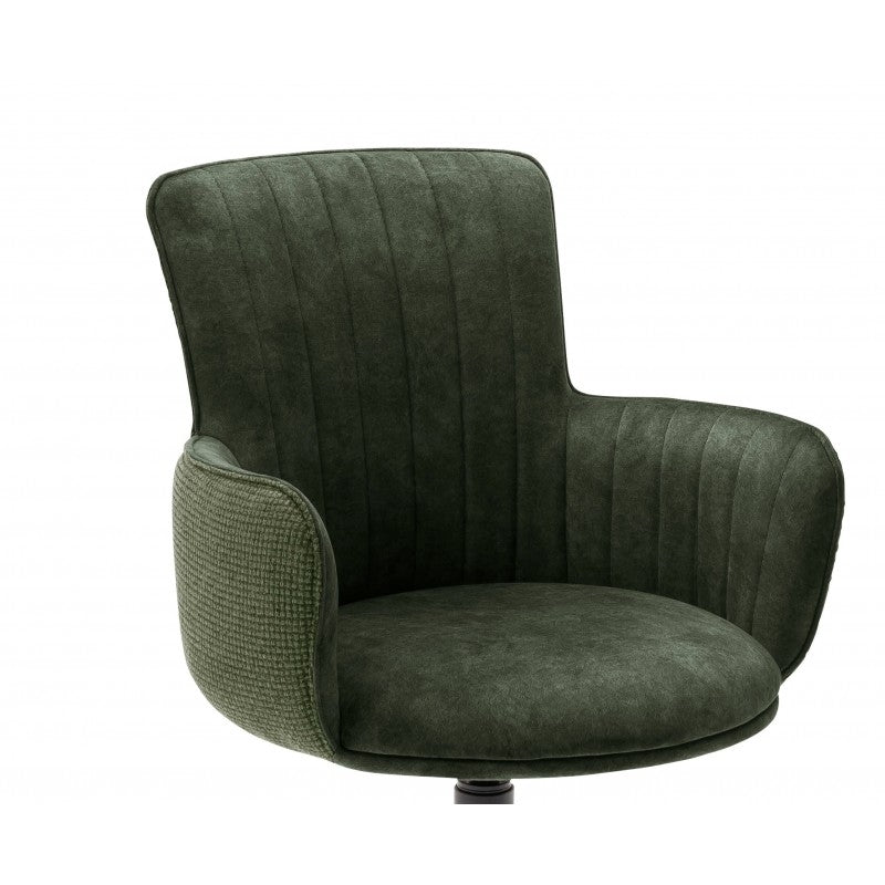 Set 2 scaune rotative tapitate cu stofa si picioare metalice, Denia Verde Olive / Negru, l60xA64x87 cm (3)