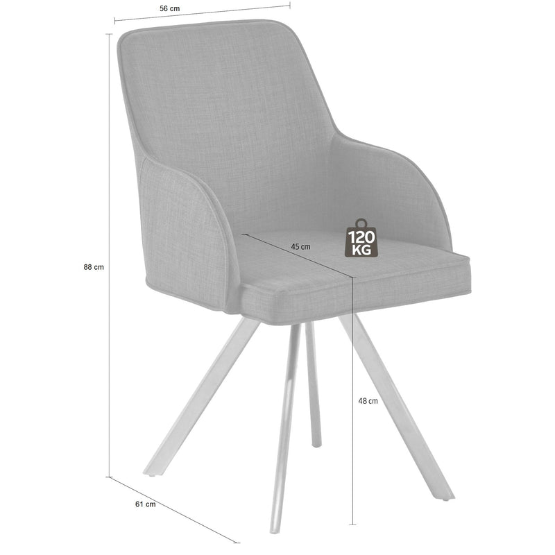 Set 2 scaune rotative tapitate cu stofa si picioare metalice, Elara C Gri / Crom, l56xA61xH88 cm (4)