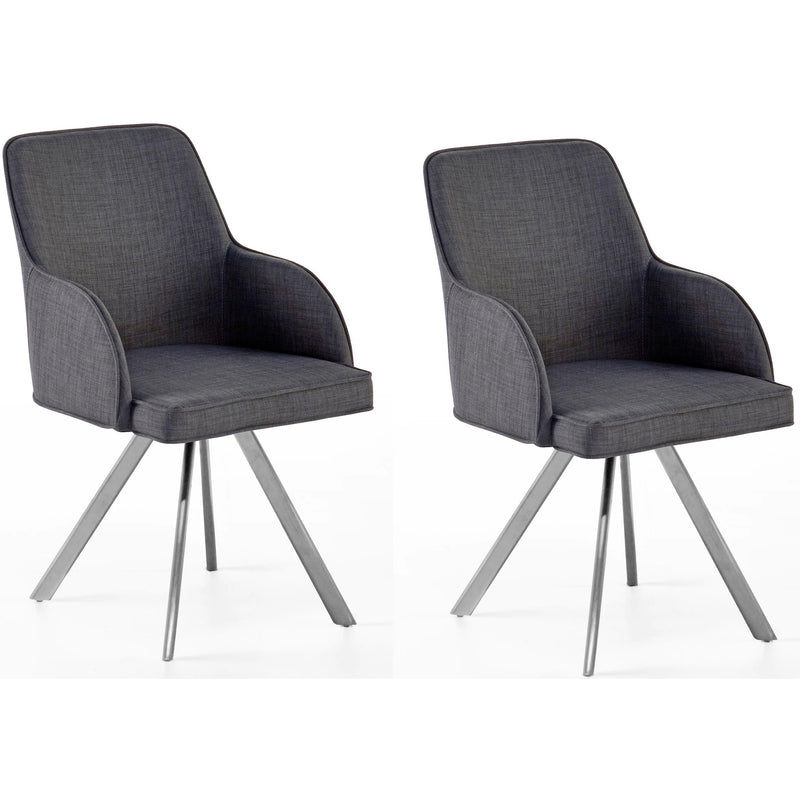 Set 2 scaune rotative tapitate cu stofa si picioare metalice, Elara C Gri / Crom, l56xA61xH88 cm (3)