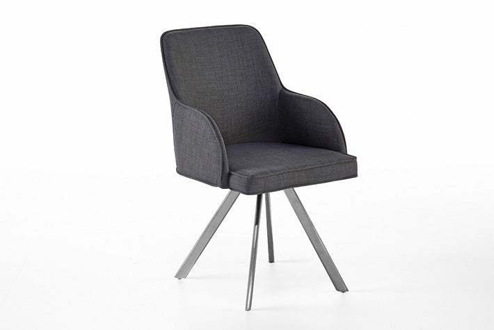 Set 2 scaune rotative tapitate cu stofa si picioare metalice, Elara C Gri / Crom, l56xA61xH88 cm