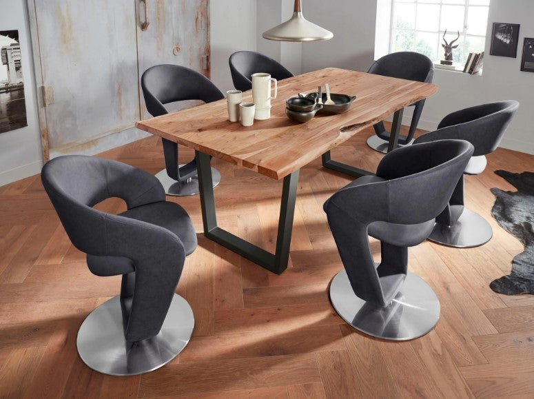 Set 2 scaune rotative tapitate cu stofa si picioare metalice, Firona Antracit / Crom, l62xA62xH90 cm (6)
