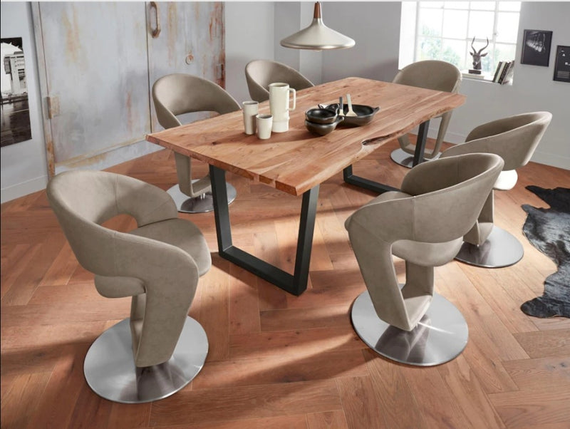 Set 2 scaune rotative tapitate cu stofa si picioare metalice, Firona Bej Inchis / Crom, l62xA62xH90 cm (5)
