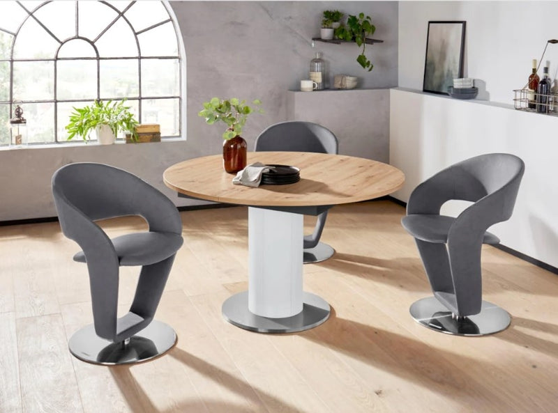 Set 2 scaune rotative tapitate cu stofa si picioare metalice, Firona Gri Deschis / Crom, l62xA62xH90 cm (4)