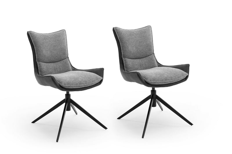 Set 2 scaune rotative tapitate cu stofa si picioare metalice, Kitami Antracit / Negru, l57xA66xH89 cm