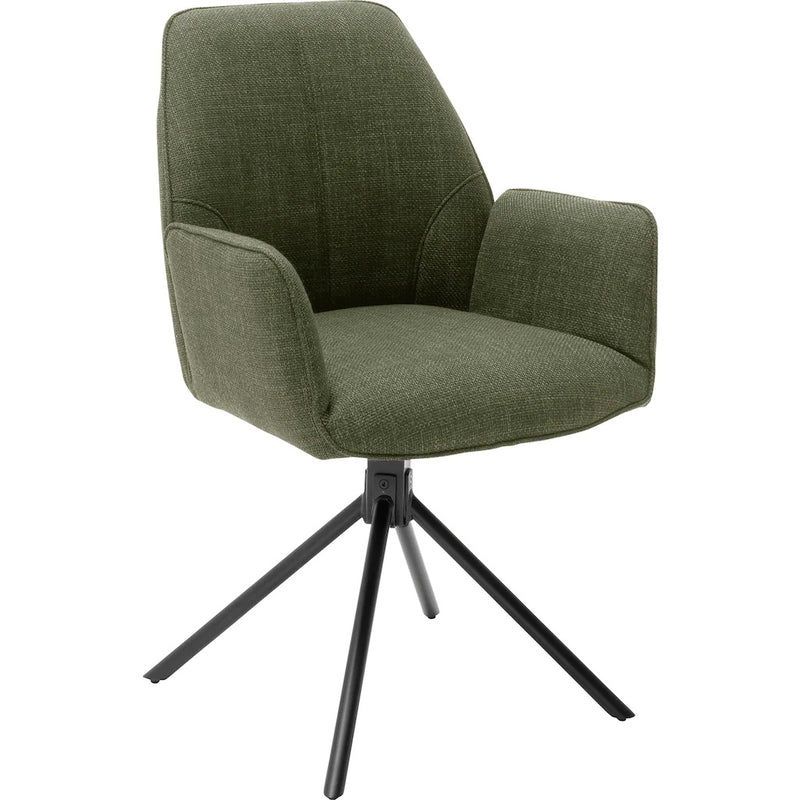 Set 2 scaune rotative tapitate cu stofa si picioare metalice, Pemba Plus Verde Olive / Negru, l59xA63x88 cm (1)